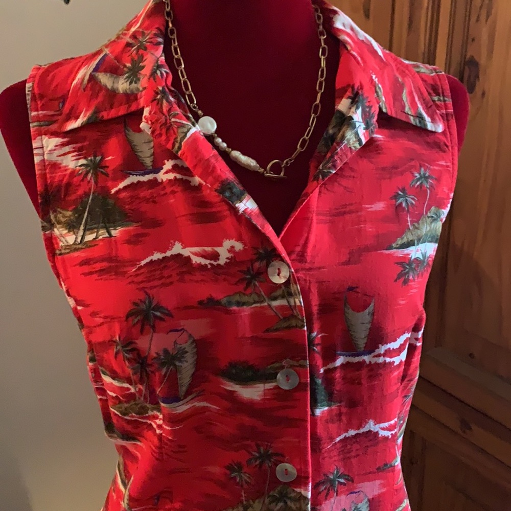 Red Hawaiian Summer Button Up Dress